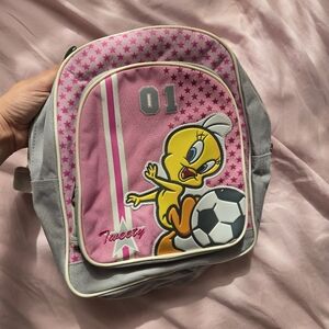 Y2K Vintage Tweety Pink And Gray Backpack 2000s